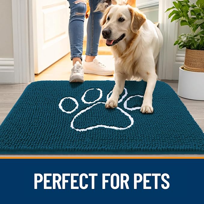 OLANLY Dog Door Mat for Muddy Paws 47x24, Paw Print Design, Absorbs Moisture - Image 6