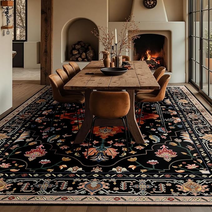 Area Rugs 8'x10' Washable Non-Slip, Floral Vintage Distress Print Pattern - Image 3