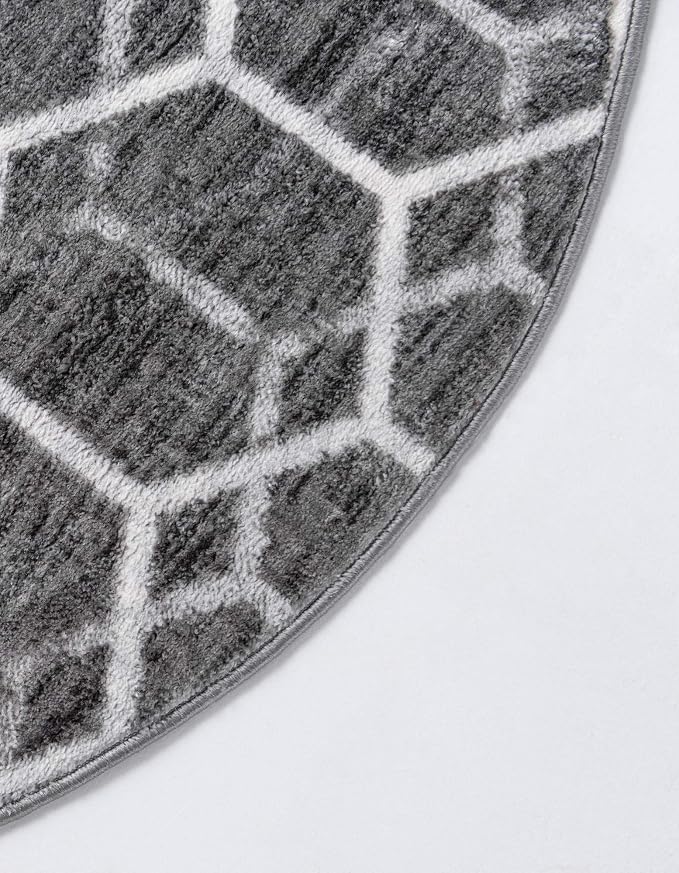 Rugs.com Lattice Trellis Collection Rug – 3 Ft Round Gray Low-Pile Rug Perfect - Image 10