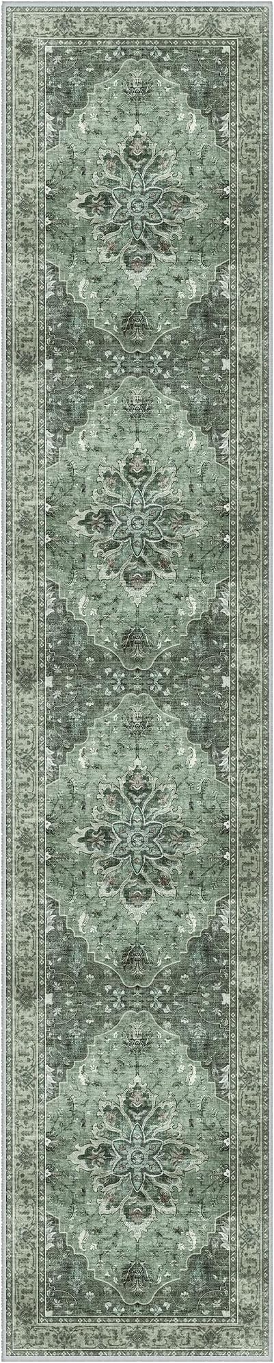 Area Rugs 2'6''x14' Washable Non-Slip, Floral Vintage Distress Print Pattern by RELEANY