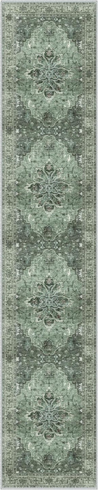 Area Rugs 2'6''x14' Washable Non-Slip, Floral Vintage Distress Print Pattern by RELEANY