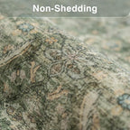 FMFUNCTEX 4x6 Washable Area Rug Green Neutral Vintage Distressed Non Slip Low - Image 8