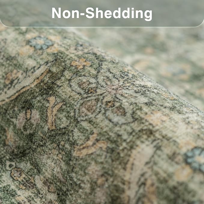 FMFUNCTEX 6x9 Washable Area Rug Green Vintage Neutral Distressed Large Non Slip - Image 8