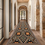 Brown Black Geometric Diamond Pattern Hallway Runner Rug - Image 4