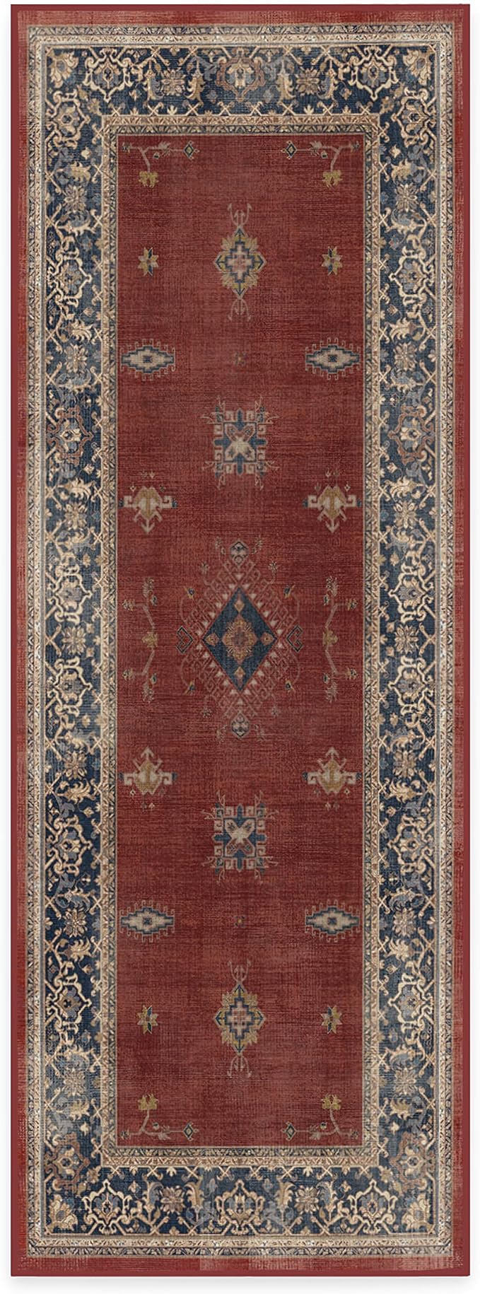 RUGGABLE Washable Vintage Runner Rug – Verena Amber Red 2.5x7, Stain-Resistant by RUGGABLE