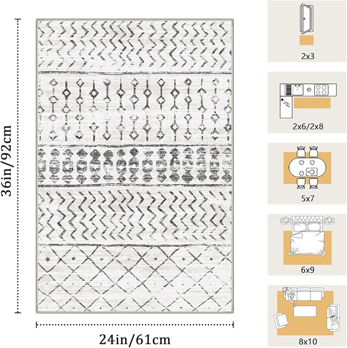 2x3 Machine Washable Area Rug for Entryway, Kids and Pets Friendly for Bedroom - Image 2