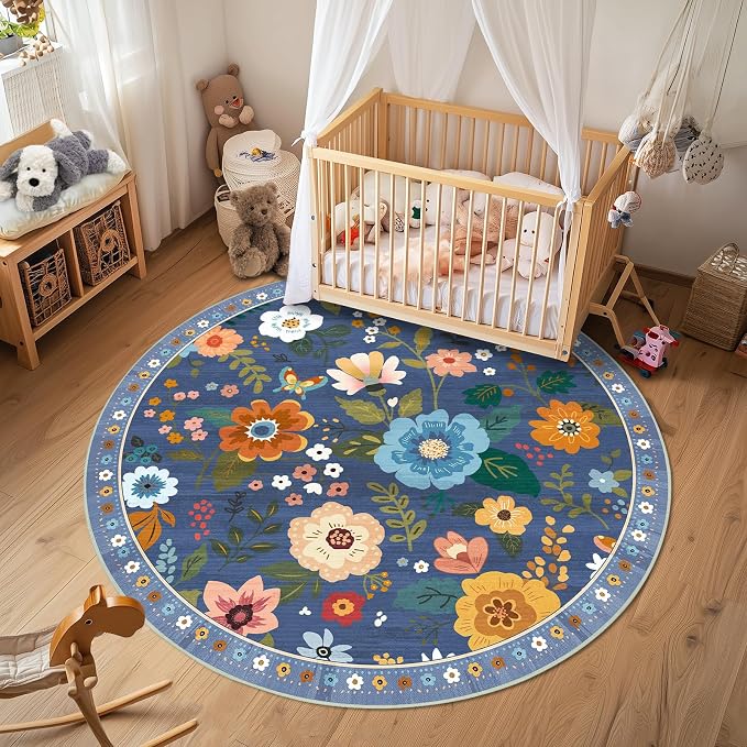 Floral 6ft Area Rug Machine Washable Soft Print Boho Carpet Non Slip Doormat - Image 6