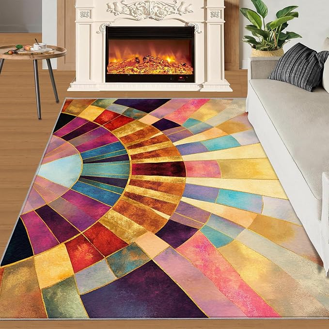 Chromatic Geometric Area Rugs 5x7ft, Abstraction Deco Rugs - Image 2