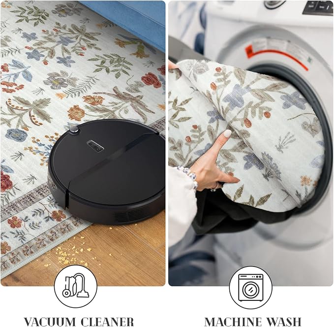 Boho Floral Machine Washable Runner Rug 2x6, Ivory Kitchen Runner Rug Non-Slip - Image 5