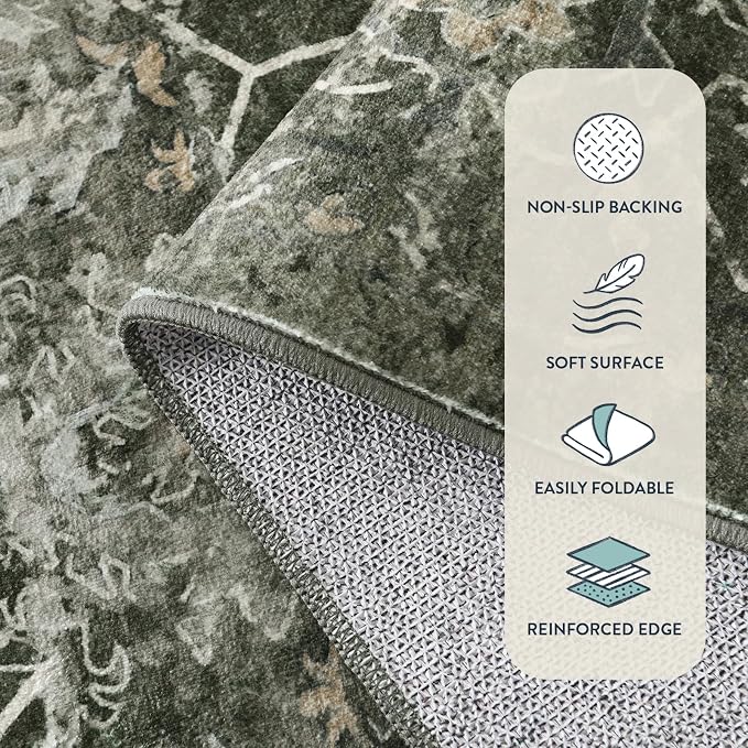 Lahome Washable Area Rugs 5x7 Green Rugs - Image 6