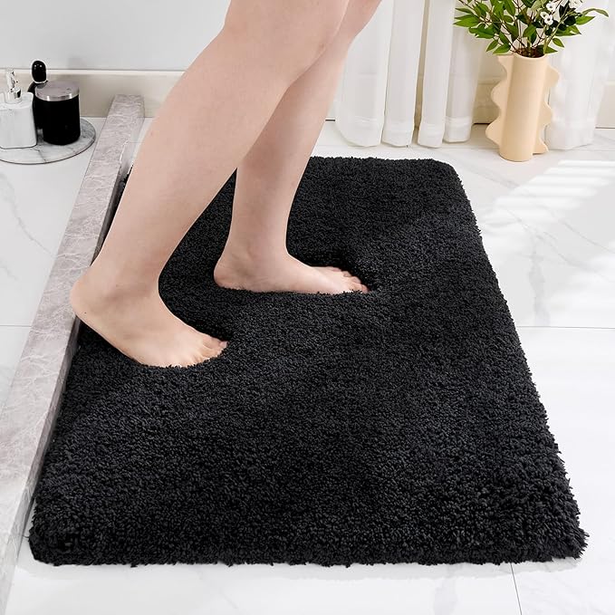 Small Bathroom Rug 17x24 Non Slip Black Fluffy Bath Mat by Disolla