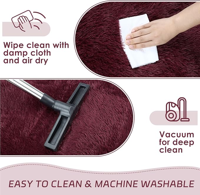 duduta Burgundy Plush Rugs for Bedroom 4x6 ft, Fluffy Carpet for Living Room - Image 5