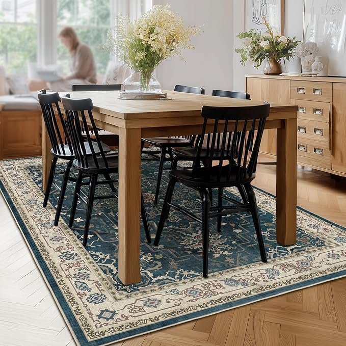 Vintage Blue Area Rugs 5x8, Non Slip Washable Rug - Image 4