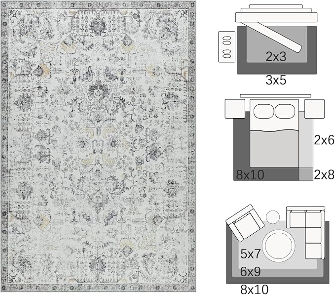 jinchan Kalen Runner Rug 2x7 Washable Area Rug Soft Grey Vintage Hallway Indoor - Image 2