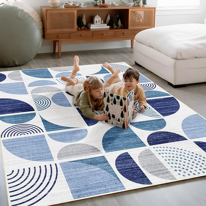 MUJOO Blue Rug Boho Washable, 4x6.5 Area Rugs - Image 7