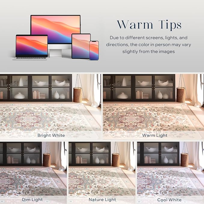 Phantoscope Washable Area Rug 8'x10' Non-Slip, Vintage Boho Rugs - Image 8
