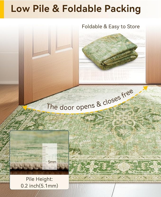 Area Rugs 6'x8' Washable Non-Slip, Floral Vintage Distress Print Pattern - Image 4