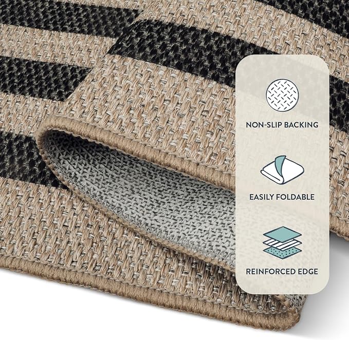 Lahome Modern Geometric Easy Jute Outdoor Rug, 3x5 Black Washable Kitchen Rugs - Image 4