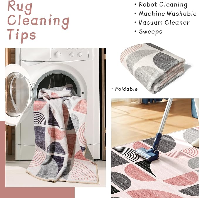 MUJOO Pink Runner Rug Washable, Boho 2x8 Area Rugs - Image 5