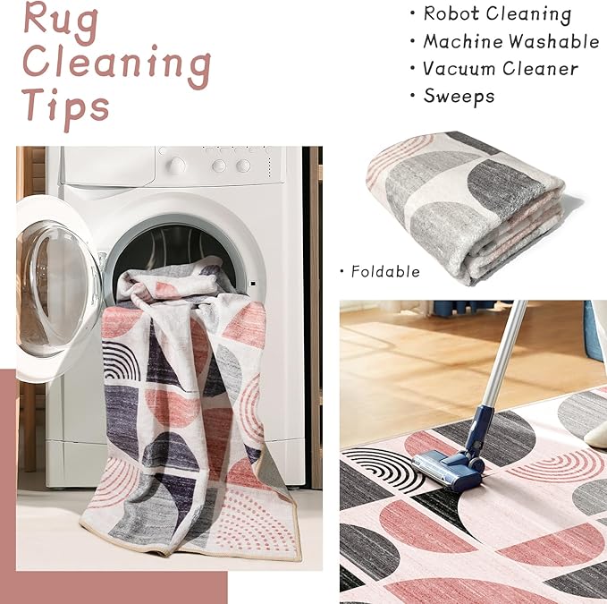 MUJOO Pink Rug Washable, 5x7 Area Rugs - Image 5