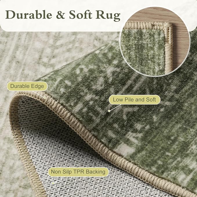 3 x 5 Rug Small Non Slip Machine Washable Rug Distressed Abstract Soft Indoor - Image 5