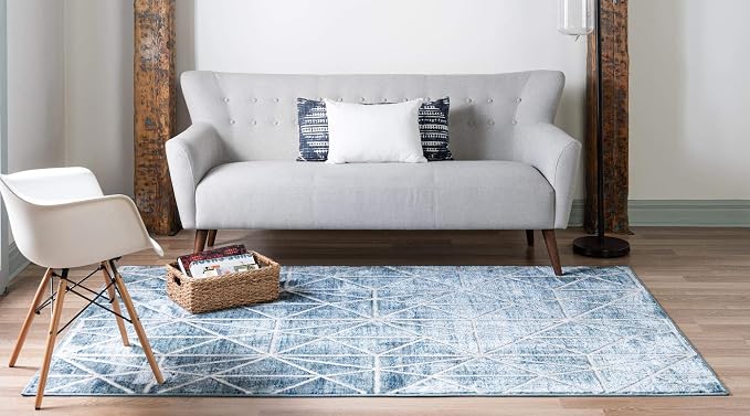 Rugs.com Lattice Trellis Collection Rug – 9' x 12' Blue Low-Pile Rug Perfect - Image 5