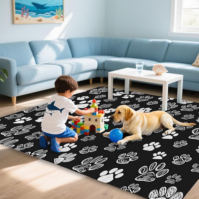 Cat Paws Black Area Rug for Living Room, Non-Slip Backing Low Pile Modern - Image 7