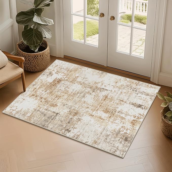 FMFUNCTEX Entryway Rug 2x3 Washable Brown Grey Modern Abstract Door Mat Non - Image 3
