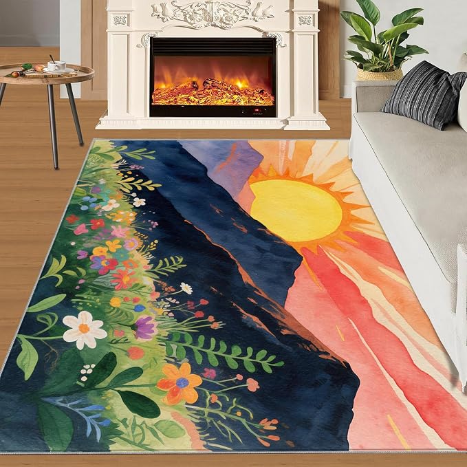 Boho Sun Runner Rugs 2x4ft, Minimalist Line Small Entryway Mats, Geometric - Image 2