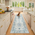 Area Rugs 2'x8' Washable Non-Slip, Floral Vintage Distress Print Pattern by RELEANY