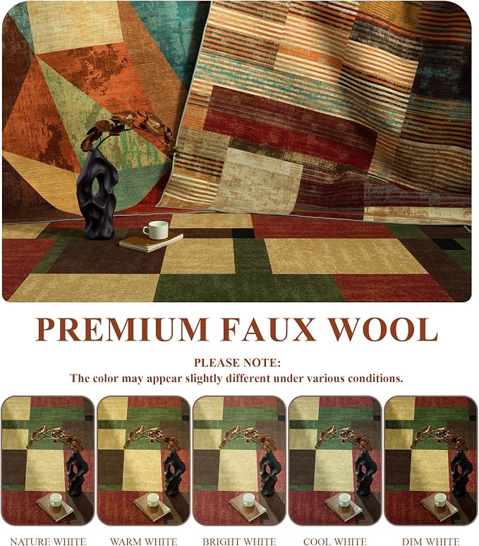 YIHOUSE Red and Green Rug 5x7, Burgundy Farmhouse Vintage Rugs Washable - Image 6