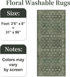 2'6x8' Washable Runner Rug for Hallway, Non Slip Vintage Floral Long Carpet - Image 2