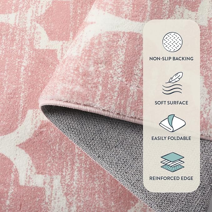 Lahome Moroccan Washable 2x3 Rugs Pink Bathroom Rugs Non-Slip Bathroom Mats - Image 5