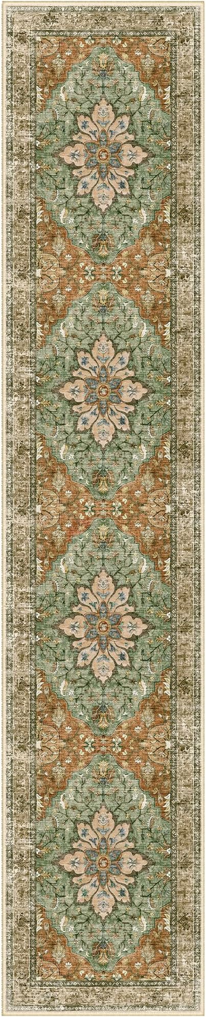 Area Rugs 2'6''x14' Washable Non-Slip, Floral Vintage Distress Print Pattern by RELEANY