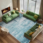 9x12 Abstract Area Rugs for Living Room, Modern Teal Grey Washable Indoor Rug by FLYRUGGO