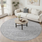 8ft Round Rug Living Room: Washable Large Vintage Rug Neutral Non-Slip Soft by NakagishiAreaRug