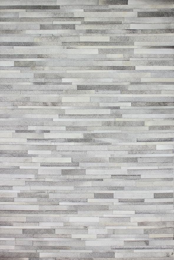 Cowhide Leather Rug for Living Room 9.9x14 Natural Leather Rug Silver Modern by EclatiqueRug