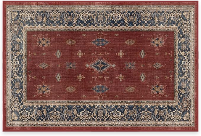 RUGGABLE Washable Vintage Area Rug – Verena Amber Red 2x3, Stain-Resistant by RUGGABLE