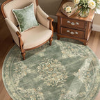jinchan Round Rug 5ft Area Rugs Vintage Floral Distressed Design, Machine by JINCHAN