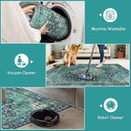 Moynesa Ultra-Thin Washable Round Rug - 6ft Teal Large Living Room Circle Area - Image 4