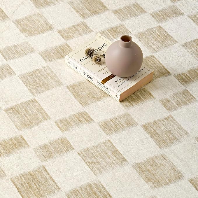 EVERGRACE Checkered Plaid Area Rug 2x10, Soft Fuzzy Faux Wool Rugs Washable - Image 6