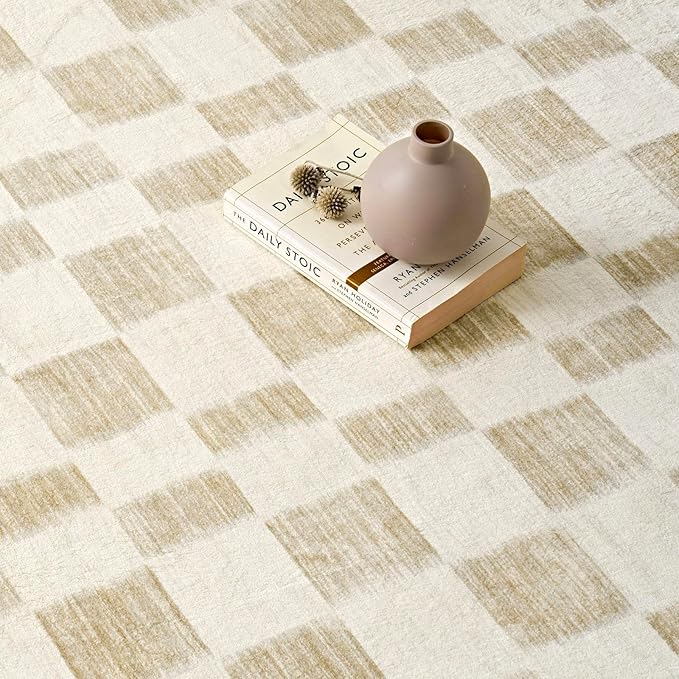 EVERGRACE Checkered Plaid Area Rug 2x3, Soft Fuzzy Faux Wool Rugs Washable Anti - Image 6