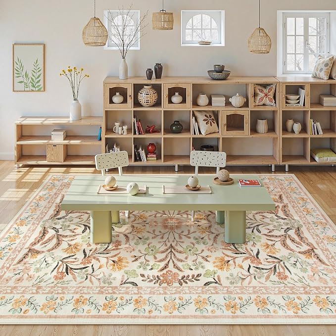 Lahome Fall Floral Washable Area Rugs 8x10, Boho Living Room Large Rugs Non-Slip - Image 6