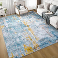 Ompaa Living Room Rug 6x9 Blue Area Rug Machine Washable Boho Rug Non Slip by OmpaaHomeDecor
