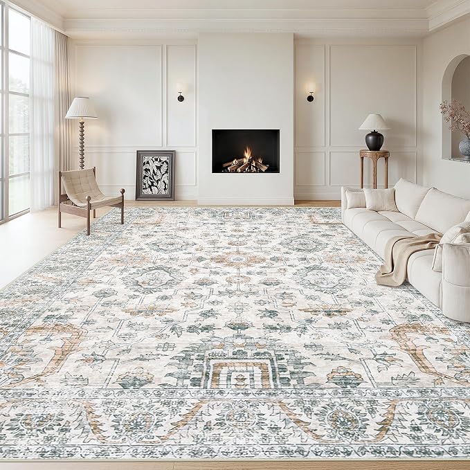Area Rug 10x12 Living Room Rugs, Machine Washable Vintage Distressed Boho Area by XLUEZ