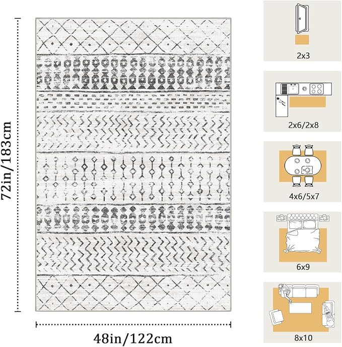 4x6 Machine Washable Area Rug for Living Room, Kids and Pets Friendly for - Image 2