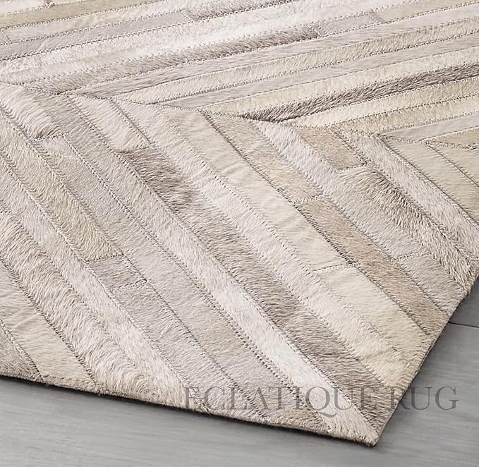 Premium Rectangular Rug Cowhide Leather Stylish Non Slip Chevron Patchwork Area - Image 10