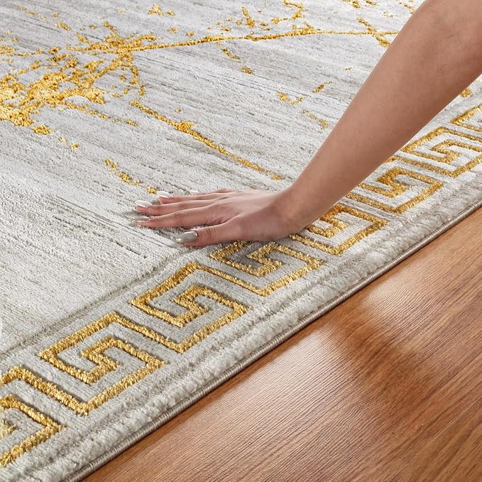 GLORY RUGS Area Rugs Marble 5X7 Cream Gold Carpet Modern Abstract Rug Living - Image 3