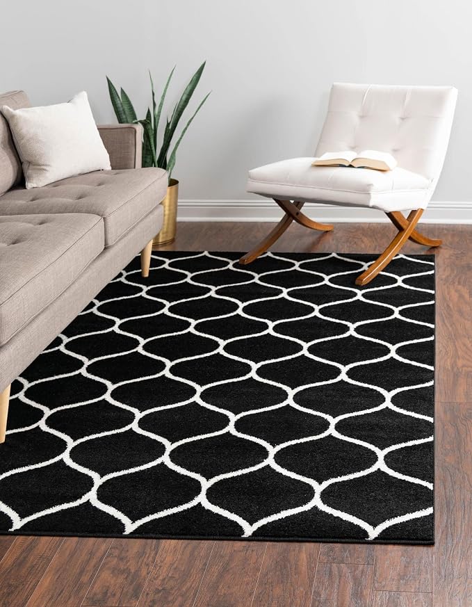 Rugs.com Lattice Frieze Collection Rug – 8' x 11' Black Medium Rug Perfect by Rugscom