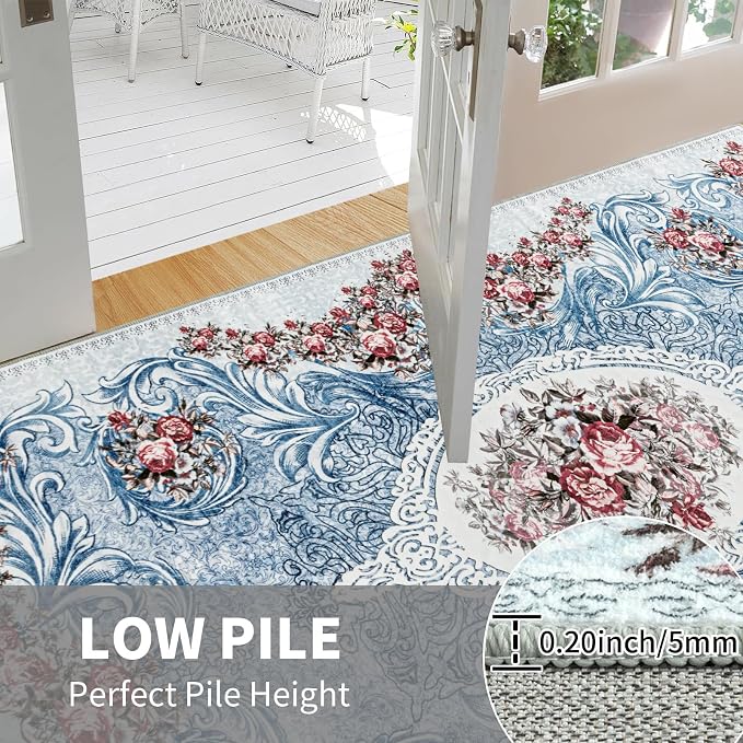 Easy-Going Floral Area Rug 2x3 Washable Entryway Rugs Front Door Mat Indoor - Image 2